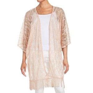 Lace Blush Pink Fringed Kimono Duster